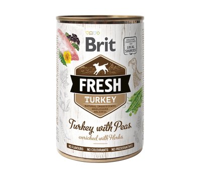Консервований корм Brit Fresh Turkey/Peas для собак, з індичкою та горошком, 400 г 100157/3879 фото