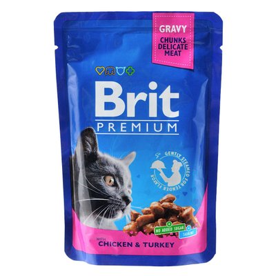 Вологий корм Brit Premium Cat Pouch для котів, з куркою та індичкою, 100 г 100273 /506019 фото