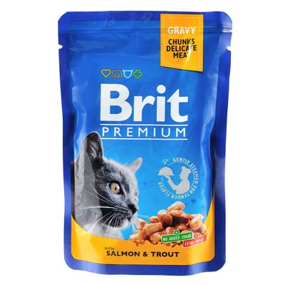 Вологий корм Brit Premium Cat Pouch для котів, з лососем і фореллю, 100 г 100271 /505999 фото