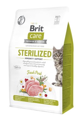 Сухий корм Brit Care Cat by Nutrition Sterilized Immunity Support для стерилізованих котів, зі свининою, 400 г 172544 фото
