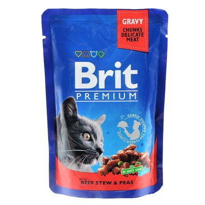 Вологий корм Brit Premium Cat Pouch для котів, з тушкованою яловичиною та горошком, 100 г 100270 /505982 фото