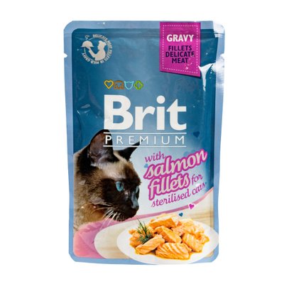 Вологий корм Brit Premium Cat Pouch для стерилізованих котів, філе лосося в соусі, 85 г 111254/562 фото