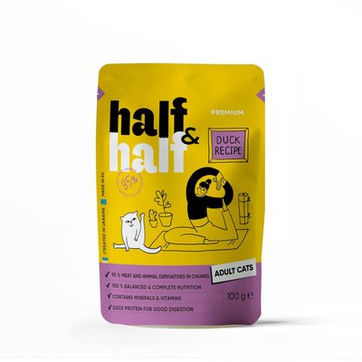 HalfHalf д/дорослих котів качка/соус у формі пауча 100г 20918 фото