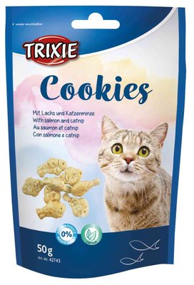 Ласощі Trixie Cookies для кішок, з лососем і котячою м'ятою, 50 г 42743 фото