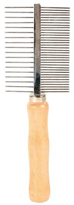 Гребінець Trixie двосторонній металевий, з середніми/густими зубчиками з дерев'яною ручкою, 17 см 2396 фото