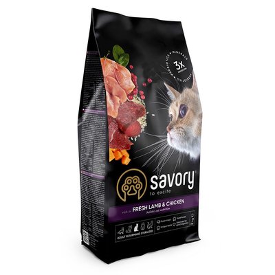 Savory Adult Cat Steril Fresh Lamb and Chicken д/стериліз. котів, 2 кг 30112 фото